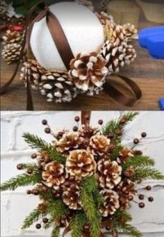 pine cones are being used to decorate christmas decorations