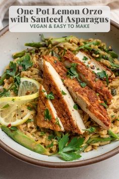 one pot lemon orzo with sauteed asparagus, vegan and easy to make