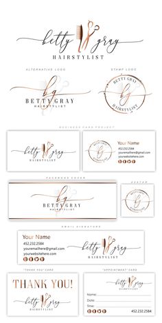 a set of business cards with gold foil lettering