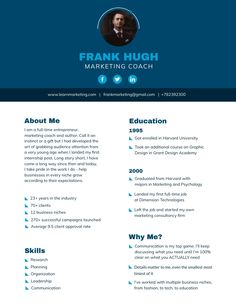 Marketing Consultant Bio Consulting Template  Visme Bio Template, Twitter Ads, Corporate Id, Nutrition Quotes, Resume Maker, Research Assistant, Id Card Template, Change Image, Creative Resume Templates