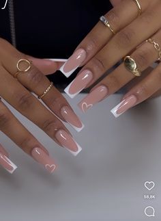 Cute Nails Medium Length Square, Nail Art Design French Tip, Nails Design For Long Nails, Nail Ideas For Long Fingers, Xl White French Tip Nails, French Tip With One Nail Different, White Tip Fall Nails, French Tip Simple Nails, Nails With Colored French Tips