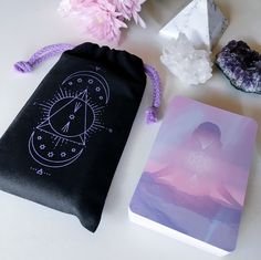 a bag and some crystals on a table