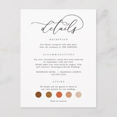 an elegant wedding reception card with the word details written in cursive ink on it