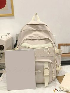 BirdinBag - Versatile Backpack with Bag Charm - Ideal for Letter Patches Beige Satchel Backpack With Large Capacity, Large Capacity Beige Shoulder Bag For Back To School, Beige Large Capacity Backpack For School, Beige Large Capacity Shoulder Bag For Back To School, Beige School Backpack With Large Capacity, Beige Rectangular Backpack For Back To School, Beige Large Capacity Backpack, Beige Portable Rectangular Backpack, Beige Bags For Back To School