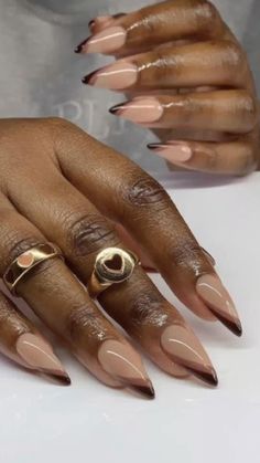 Short Almond Nails Designs Fall 2023, Glazed Nails Black Women, Almond Acrylic Nails Classy, Autumn Nails Black Women, Fall Almond Nails Designs, Nails For Darker Skin Tone, Nude Nails Black Women, Nails On Black Skin, Nail Inspired