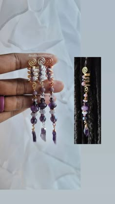 Beautiful loc jewelry with a raw amethyst crystal charm....Perfect For Dreadlocks, Braids &Twist *Handmade  *#2 Pencil Size *All crystal shapes and sizes are unique and may vary slightly from photos All are handmade with top quality tarnish resistant 18 and 20 gage copper wire.  Why copper? Copper is a conductor of energy and works wonders when paired with healing crystals. Copper has healing properties itself. For example, not only is it a natural and necessary agent found in the body but it aids in mineral absorption, helps with arthritis, has anti-inflammatory and great anti-aging properties. Most importantly is help with proper immune function and help prevent the spread of viruses. Please do your own research on this wonderful metal.  Amethyst is a natural tranquillizer, it relieves s Dread Beads Loc Jewelry, Loc Styles With Accessories, Crystal Loc Jewelry, Loc Charms Dreadlock Accessories, Locs Jewelry Accessories, Crystal Dreadlocks, Loc Jewelry On Short Locs, Locs With Jewelry, Beads For Locs