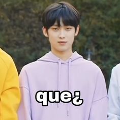 three young men standing next to each other with the words seup written on them