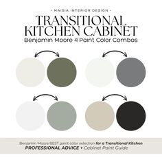 the professional kitchen cabinet paint color combo is shown in four different colors, including black and white