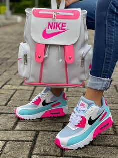 Nike Bag, Nike Shoes Women Fashion, Nike Fashion Shoes, Backpack Set, Cute Nike Shoes, Cute Sneakers, Pink Nike, Nike Sneakers Women