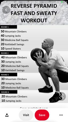 a man squatting with the text reverse pyramid fast and sweaty workout on it