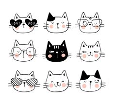 six cats with glasses on their faces and the words i love you written above them