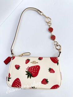 #ad Premium NWT Coach Nolita 19 With Wild Strawberry Print CH533 + Free Chain, Fashion Women's Bags Coach Strawberry Bag, Coach Nolita 19, Coach Nolita, Nolita 19, Stadium Bag, Wild Strawberry, Wild Strawberries, Strawberry Print, Chain Fashion