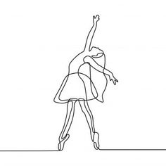 one continuous line drawing of a ballerina in the air with her arms up and legs spread out