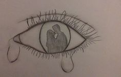 a drawing of a couple kissing in an eye