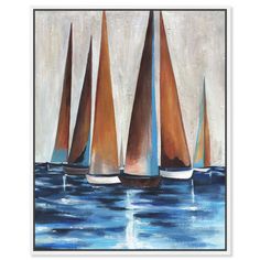 a painting of sailboats sailing in the ocean