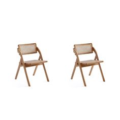 two wooden chairs sitting side by side