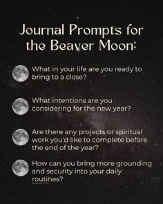 Try these journal prompts to connect with November’s Full Moon energy of grounding, stability, and preparation. Perfect for releasing what no longer serves you and setting intentions for the winter months ahead! 🌕 #BeaverMoon #JournalPrompts #FullMoonReflections Beaver Full Moon, Pagan Aesthetic, Beaver Moon, Full Moon Energy, Candle Color Meanings, Moon Activities, Moon Energy, Moon Rituals, Moon Full