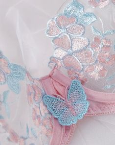 Soft Pink Lingerie Set Blue Butterfly Embroidery Blue Butterfly Embroidery, Pink Lingerie Set, Lingerie Rosa, Lingerie Rose, Butterfly Bra, Night Lingerie, Wedding Night Lingerie, Self Care Day, Lingerie Catalog