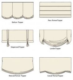 the different types of curtains and valances in various shapes, sizes and colors