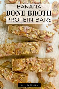 banana bone broth protein bars on a cutting board with text overlay that reads, bananas bone broth protein bars