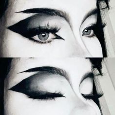 Big Eyeliner, Goth Eyebrows, Eye Makeup Aesthetic, Gothic Eye Makeup, Trad Goth Makeup, Goth Makeup Tutorial, Goth Eye Makeup, Black And White Makeup, Dark Makeup Looks