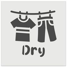 clothes hanging on a clothes line with the word dry written below it in black and white