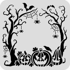 a halloween scene with pumpkins and bats