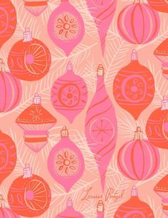 an image of christmas ornaments in pink and red