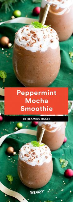 peppermint mocha smoothie with whipped cream on top