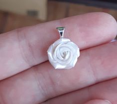 "This delicate pendant with handmade rose made of polymer clay. Metal bail in silver color (Bails hole 5*4 mm/ 0,2*0,16 inch). EACH PETAL MADE BY HAND Polymer clay isn't afraid of water, strong, but you must take care as any jewelry piece, it can be cleaned with water and a soft cloth. Gorgeous gift for women and girls as handmade item. Rose about 15 mm/ 0,6\" across. Thickness of rose about 1 cm/ 0,39\" SET WITH  PEARL ROSES (choker, stud earrings, ring): https://www.etsy.com/listing/701447438/ Fimo Ring, White Pearl Ring, Clay Ring, Polymer Clay Ring, Floral Pendant Necklace, Delicate Pendant, Flower Statement Necklace, Unique Pendant Necklace, Buy Pearls