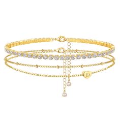 PRICES MAY VARY. 💎Elegant Ankle Bracelets for Women Set🌊 Elevate Your Style with Our Exquisite Gold Anklets for Women Set, Designed to Enhance Your Charm and Elegance. This Set Includes a Tennis Chain Anklet and a Double-Layer Anklet Adorned with Dainty Heart-Shaped Pendants. The Gold Anklets Set Adds a Touch of Sophistication to Your Ensemble, Whether You're at the Beach or Attending a Special Occasion 💎Personalized Initial Ankle🌊: 26 English Letters Are Available for Your Choice. You Can P Initial Anklet, Personalized Gifts For Women, Anklets For Women, Urban Chic Fashion, Heart Letter, Jewelry Design Inspiration, Tennis Chain, English Letters, Gold Anklet