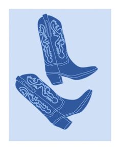 two blue cowboy boots with designs on them