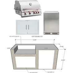 an image of a bbq and grill with measurements for the top, bottom and side