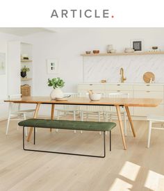 a dining room table with two benches in front of it and the words article above it