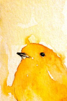 a painting of a yellow bird sitting on top of a piece of paper with watercolor paint