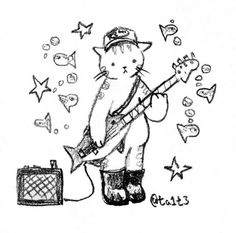 a drawing of a cat playing the guitar