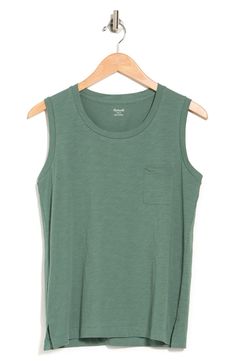 It's no secret, Madewell's best-selling muscle tank is the kind of forever favorite you'll want in every color (it even has a pocket this time around). This light and airy tank is live-in-it soft and perfectly draped. Crewneck 100% cotton Machine wash, tumble dry Imported Green Muscle Tank Tee For Summer, Green Muscle Tee For Summer, Green Summer Muscle Tank Tee, Green Sleeveless Muscle Tee For Spring, Spring Green Sleeveless Muscle Tee, Green Casual Muscle Tee, Green Relaxed Fit Crew Neck Tank Top, Green Relaxed Fit Tank Top With Crew Neck, Soft-washed Sleeveless Relaxed Fit Top