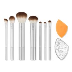 Midnight Merry Limited Edition Brush + Sponge Set - MIDNIGHT MERRY BRUSH + SPONGE SETIncludesRT 419 Large Bronzing Brush (1 ct)RT 324 Angled Shadow Brush (1 ct)RT 332 Smudge Brush (1 ct)RT 356 Angled Liner Brush (1 ct)RT 307 Shading Brush (1 ct)RT 402 Setting Brush (1 ct)RT 200 Expert Face Brush (1 ct)Miracle Complexion Sponge (1 ct)Travel Sponge Case (1 ct)BenefitsLimited-edition gift set helps you shimmer all night longMakeup brushes can be used with liquid, cream & powder makeup productsMulti Makeup Blender Sponge, Shading Brush, Makeup Blender, Eyebrow Eyeshadow, Real Techniques, Too Faced Concealer, Makeup Bag Organization, Skin Care Cleanser, Long Lasting Makeup