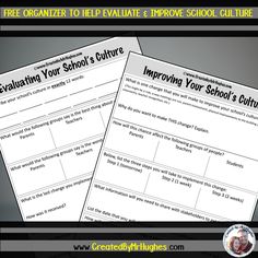 two worksheets with the text, how to organize your school's culture