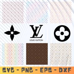 the louis vuitton logo is shown in different colors and sizes, including brown, white