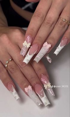 Ballet Nails Aesthetic, Cute Nails With Pearls, Princess Nails Aesthetic, Coquette Dress Aesthetic, Dark Coquette Nails, Croquette Nails, Acrylic Toe Nails, Edgy Nails, Casual Nails