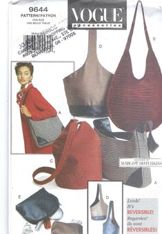 Six Bag, Zipper Accessories, Sling Purse, Square Neckline Dress, Hat Patterns To Sew, Vogue Sewing, Diy Bags, Vogue Sewing Patterns, Vogue Pattern