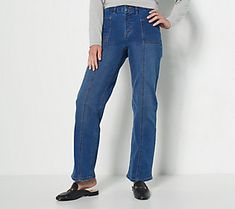 Wide leg jeans are a vibe this season, especially when paired with a cable-knit sweater and chunky-heeled booties. Did we mention how super flattering they are on everyone? From Denim & Co.® Fashions. Easy Stretches, Petite Jeans, Slim Straight Jeans, Trouser Jeans, Stretch Jeans, Wide Leg Jeans, Straight Jeans, Straight Leg Jeans, Cable Knit