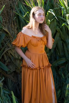 Pumpkin Spice Goddess Gown – Miss Candyholic Goddess Gown, Autumn Harvest, Silk Charmeuse, Elegant Dress, Pumpkin Patch, Skirt Length, Pumpkin Spice, Clothes For Sale, Puff Sleeve