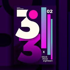 an abstract poster with the number three on it's front and back side, in purple