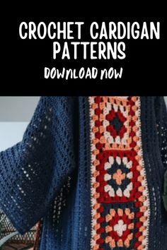 the crochet cardigan pattern is shown with text overlay