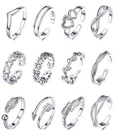 PRICES MAY VARY. 🍍Adjustable Toe Rings Set💍 💍You will get 12pcs different style toe rings in one order. Arrow toe ring, flower toe ring, wave ring, simple band ring, feather toe ring and leaf toe ring included. Unique design, never go out of style, perfect to wear it on the beach, party and wear as daily Jewelry. Also you can share these with your closer friends. 🍍🍍Quality Material🍓🍓The toe rings set is made of high quality copper. Great oxidize,vintage silver plated; shiny surface with p Flower Arrow, Simple Ring Design, Ring Sketch, Art Jewelry Design, Jewellery Design Sketches, Jewelry Illustration, Jewelry Design Drawing, Jewelry Set Design, Women Flower