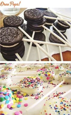 an assortment of cookies and marshmallows on sticks