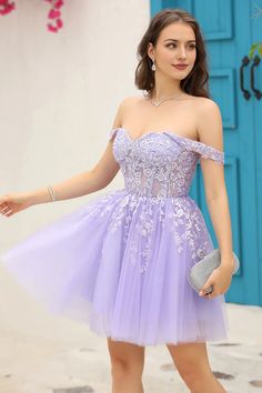 Lilac Corset Straps A-Line Short Lace Tulle Party Dress Homecoming Dre – Koutun Dress Tulle Party Dress Short, Lilac Dama Dresses, Lavender Dress Short, Vestido Color Lila, Dama Dresses, Tulle Party Dress, Lovely Partner, Tulle Homecoming Dress, Homecoming Dresses Tight