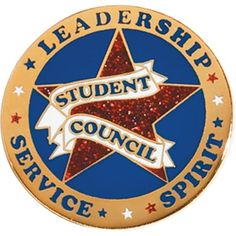 a badge with the words, leader student council and stars in red white and blue